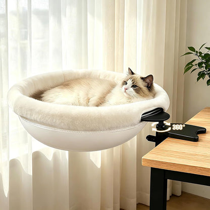 IPOW Heavy Duty Steel Frame 360° Rotating Cat Desk Bed Semi-Circular Cat Bed, Soft Faux Rabbit Fur Material, Suitable for Various Desktops-Maximum Hold up to 40Lb8