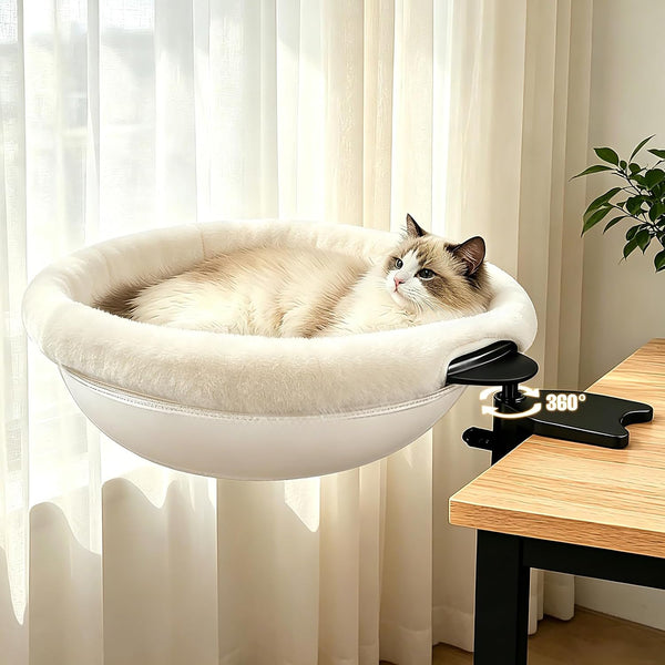 IPOW Heavy Duty Steel Frame 360° Rotating Cat Desk Bed Semi-Circular Cat Bed, Soft Faux Rabbit Fur Material, Suitable for Various Desktops-Maximum Hold up to 40Lb8