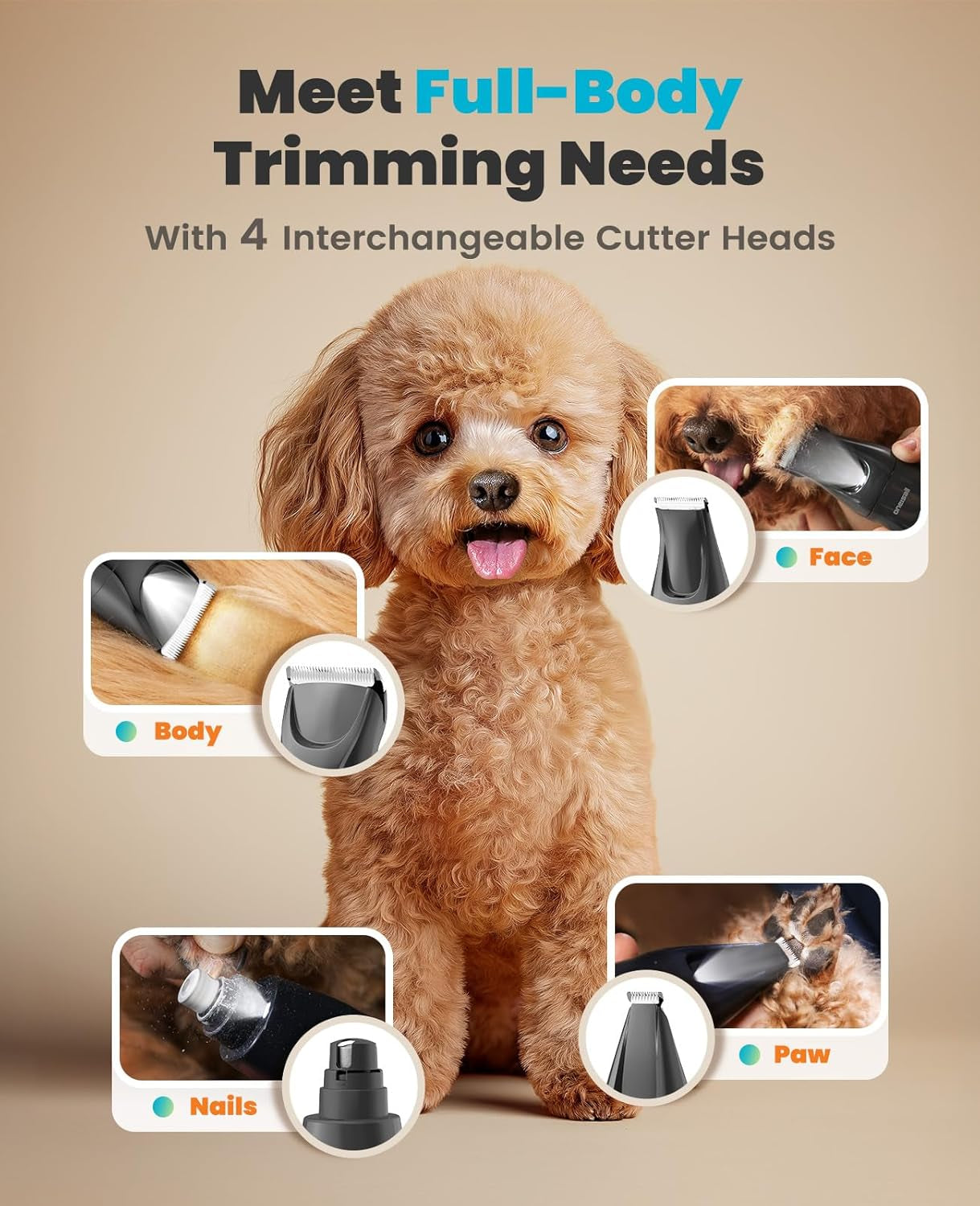 oneisall-professional-4-in-1-dog-grooming-kit-with-led-light-quiet-clippers-nail-grinder-cordless-3-7-hrs-runtime-led-display-safe-for-paws-face-ears-body