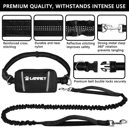 Hands Free Dog Leash, Waist Running Leash with Zipper, Walking Pouch for Medium Large Dogs, Dual Handle and Retractable Bungee for Training Jogging Hiking3