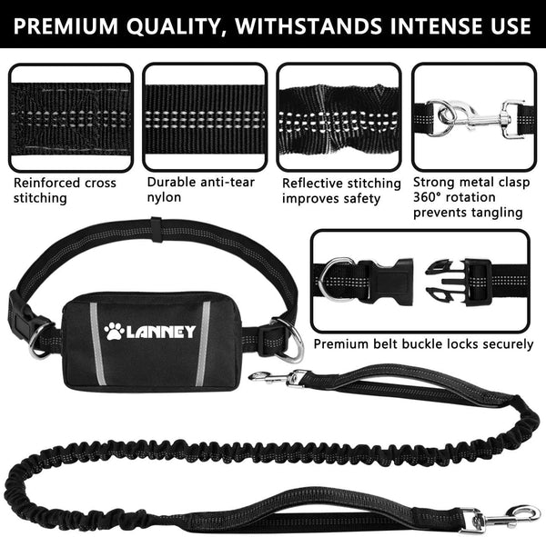 Hands Free Dog Leash, Waist Running Leash with Zipper, Walking Pouch for Medium Large Dogs, Dual Handle and Retractable Bungee for Training Jogging Hiking3