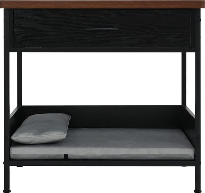 Dog Bed End Table with Storage Drawer and Washable Cushion, Black & Walnut | Open Elevated Dog Bed Furniture for Small Medium Dogs up to 50 Lbs, Metal Frame, Drawer, for Living Room, Bedroom Bedside4
