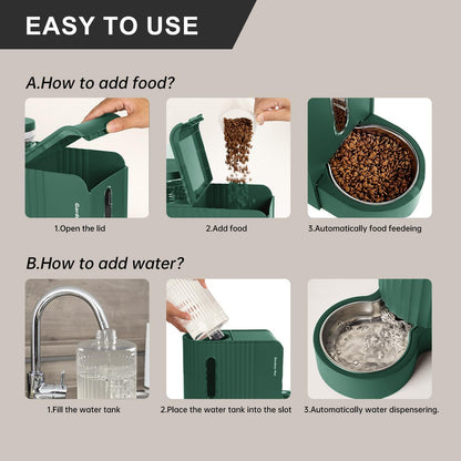 Gardner Pet Automatic Gravity Pet Feeder, 0.8 Gallons*2 Dog Feeder and Water Dispenser Set 100% Bpa-Free, 2-In-1 Gravity Feeder with Stainless Steel Bowl for Dogs, Cats, Rabbits, Puppies (Green)6