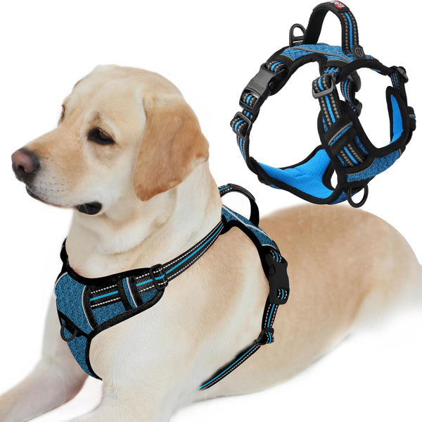 BARKBAY Dog Harness No Pull with ID Tag Pocket - Heavy Duty, Reflective, Easy Control for Large Dogs(Blue,L)51