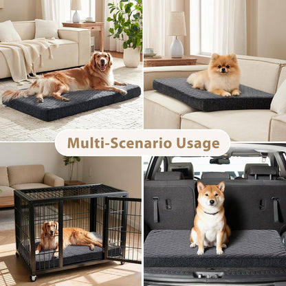 JOEJOY Orthopedic XL Dog Bed for Large Dogs, Waterproof Dog Bed for Crate with Washable Removable Cover, Extra Thick Egg-Crate Memory Foam Pet Beds, Grey, 41"X27"6