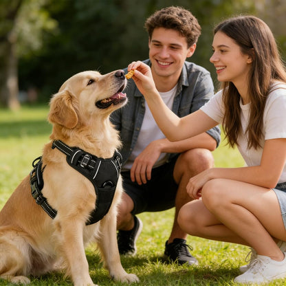 No Pull Dog Harness, Adjustable Pet Vest with Front/Back Leash Clips, Reflective Comfortable Vest Harness for Large Dogs, Easy Control Handle for Walking-Black L12