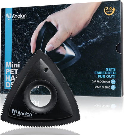 Analan Mini Pet Hair Remover for Car Detailing Dog Hair Tool Brush(Black) | Deep Cleaning, Reusable Rubber, Gentle on Fabrics, Triangle Design for Car Interiors, Couch, Rugs, Carpet, Mats & Furniture1