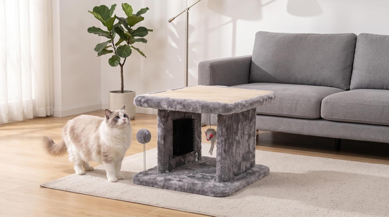 large-cat-bed-with-scratching-post-and-combing-board-sturdy-and-durable-ideal-for-small-breeds-large-plush-cat-tunnel-with-a-removable-sisal-scratch-pad-grooming-brush-hanging-toys-and-spacious-hideaway-for-cats