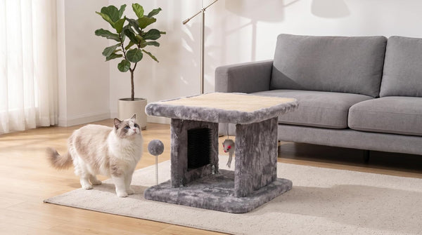 Large Cat Bed with Scratching Post and Combing Board, Sturdy and Durable, Ideal for Small Breeds | Large Plush Cat Tunnel with a Removable Sisal Scratch Pad, Grooming Brush, Hanging Toys, and Spacious Hideaway for Cats.8
