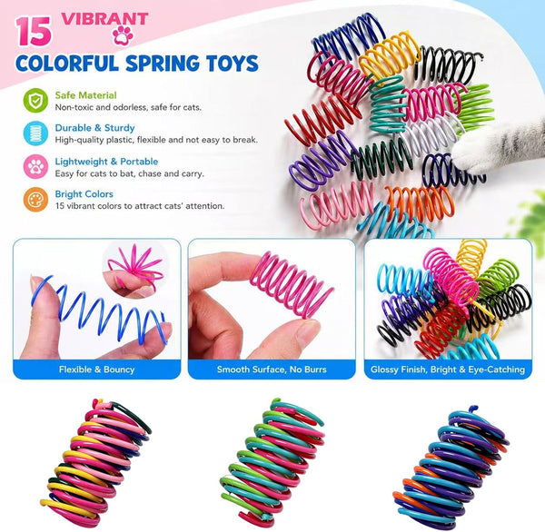 15 Pack Cat Spring Toys, 15 Colors Colorful Interactive Coil Springs for Kittens, Durable Plastic Spiral Springs for Indoor Cats, Ideal for Swatting Biting Hunting & Exercise3