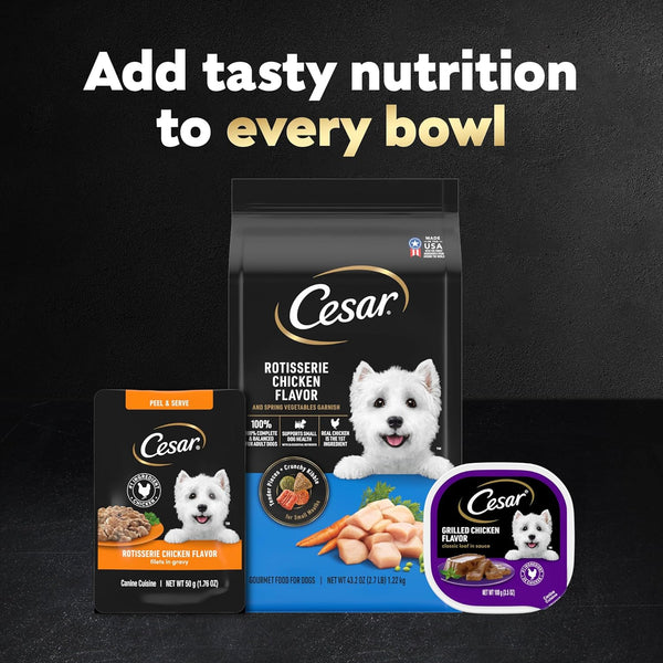 Cesar Mini-Pouch Wet Dog Food, Filet Variety Pack, 1.76 Oz, 40 Count | 3 Flavors: Rotisserie Chicken, Filet Mignon, Wood-Grilled Chicken, Real Chicken or Beef, Easy Peel-And-Serve, Protein-Packed7