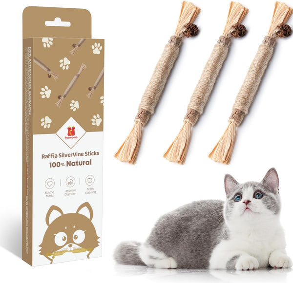 Potaroma 3 Pack Natural Silvervine Sticks Cat Toys, Catmint Silvervine Blend Sticks, Catnip Kittens Chew Toys Teeth Cleaning, Matatabi Dental Care Cat Treat Edible Kitty Lick Toys, Package May Vary | Kittens Chew Toys for Teeth Cleaning, Matatabi Dental Care Cat Treat, Edible Kitty Lick Toys1