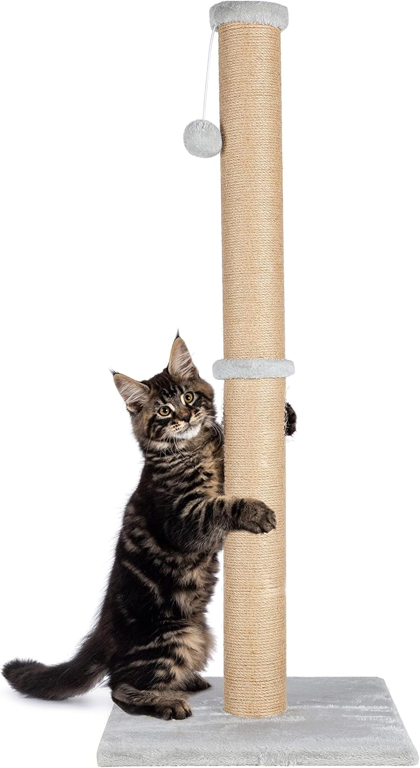 fluffydream-37-cat-scratching-post-natural-sisal-rope-scratcher-with-dangling-teaser-ball-and-covered-with-soft-plush-for-kittens-and-adult-cats-sand-color