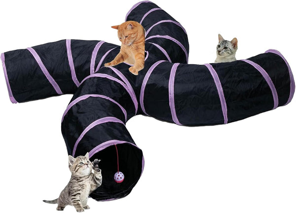 EGETOTA Cat Tunnel for Indoor Cats Large, with Play Ball S-Shape 5 Way Collapsible Interactive Peek Hole Pet Tube Toys, Puppy, Kitty, Kitten, Rabbit (Blue & Black)15