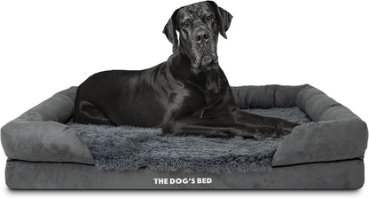 The Dog’S Bed Orthopedic Memory Foam Dog Bed with Bolsters for Large Dogs, High Density Support Mattress, Low Front Entry, Removable Washable Cover, Oxford Fabric, Blue with Dark Red Trim, Large43