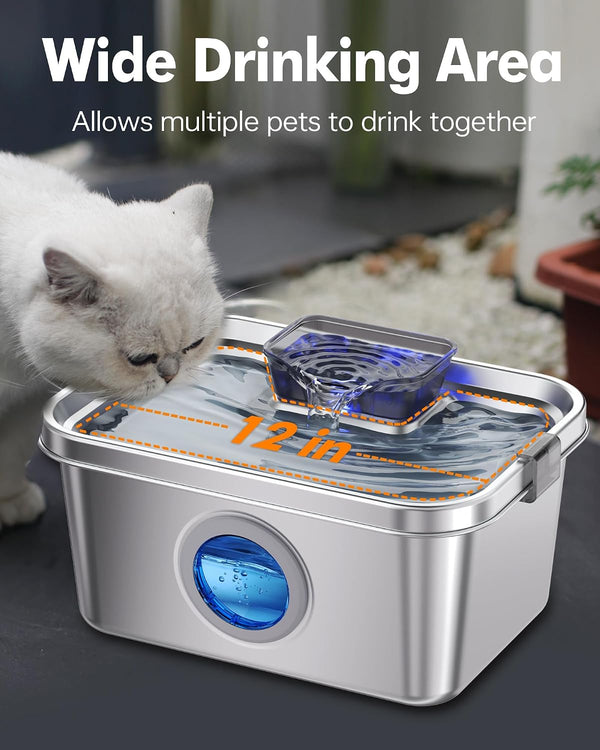 Dog Water Fountain 2 Gal, Stainless Steel Dog Water Fountain for Large Dogs Multi-Cats, Pet Water Fountain with Big Window, Super-Quiet Pump, Indoor Automatic Dog Water Bowl Dispenser Fountain Filters6