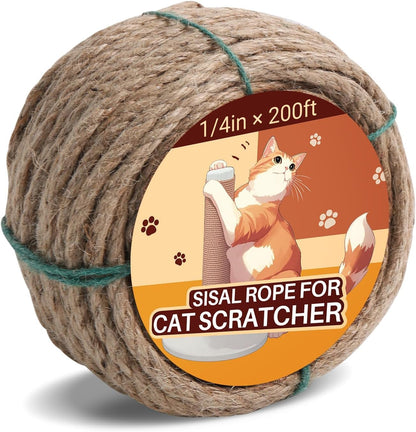 Sisal Rope for Cat Scratcher 1/4" 100 Ft Cat Tree Twine for Repairing Cat Scratching Post Replacement DIY Hemp Rope for Carpet Mat, Pet, and Crafts Gardening Home Decorating12