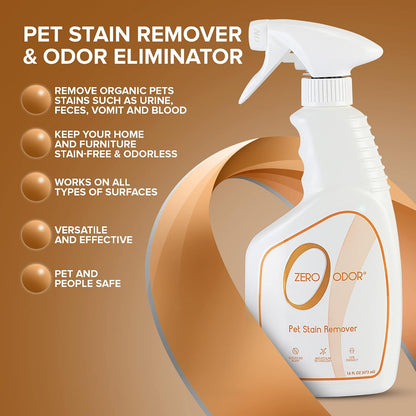 Zero Odor - Pet Stain Remover & Odor Eliminator - Permanently Remove Stain & Odor with Patented Technology Best for Carpet, Furniture, Floors, Pet Bed– Look and Smell Great, 16Oz (Over 400 Sprays)5