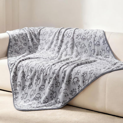 Luciphia Fluffy Paw Print Dog Blanket Large/Medium/Small, Soft Fleece Throw | 300GSM Cozy Blanket for Crate, Couch, Car, Bed. a Puppy & Cat Essential and Dog Gift for Pet Parents,Grey,30"X20"11