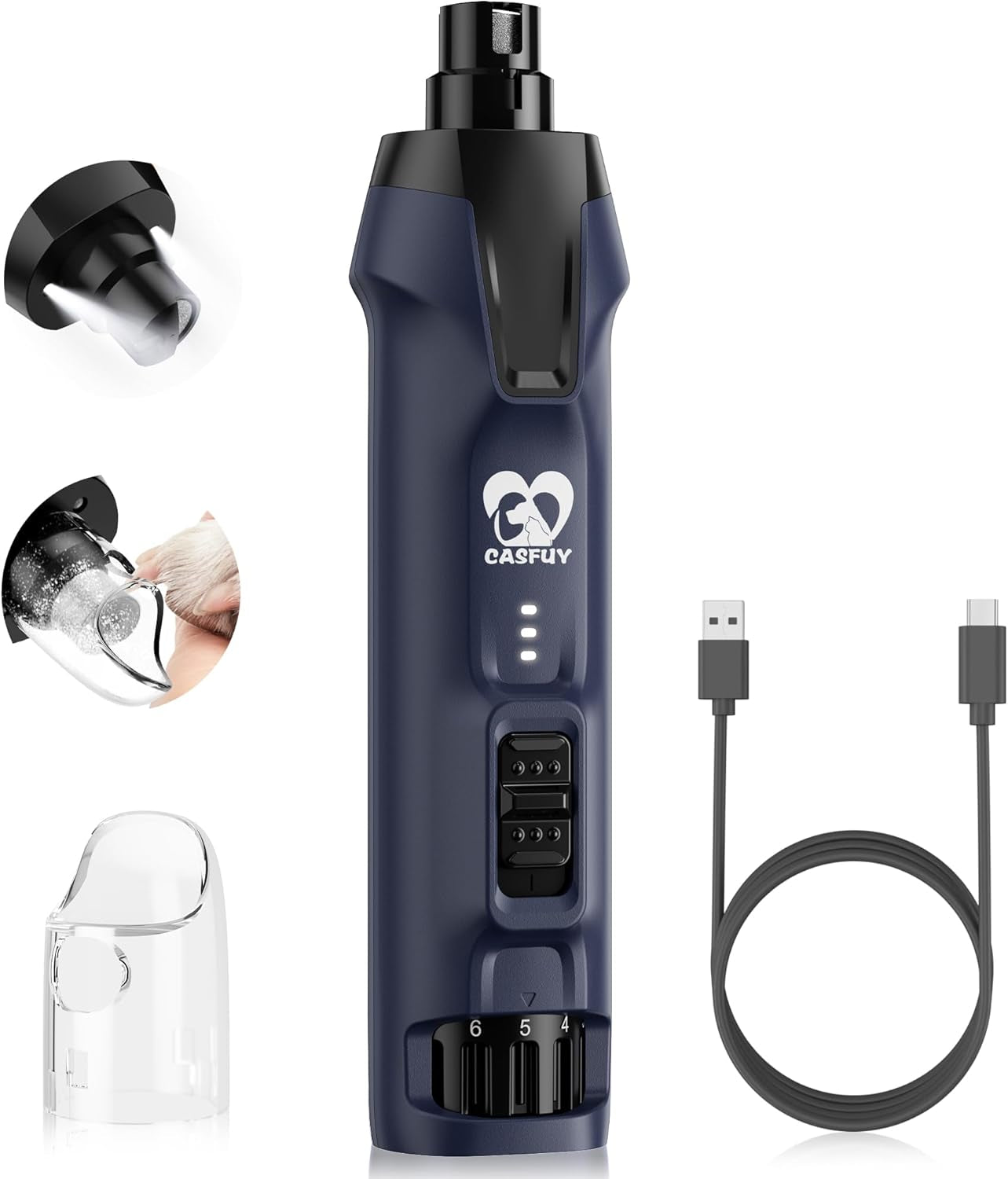 casfuy-6-speed-dog-nail-grinder-50-boost-power-dog-nail-trimmers-quiet-with-dust-cap-2-led-lights-2000mah-battery-4-8v-motor-electric-pet-toenail-file-tool-for-large-medium-small-dogs-cats
