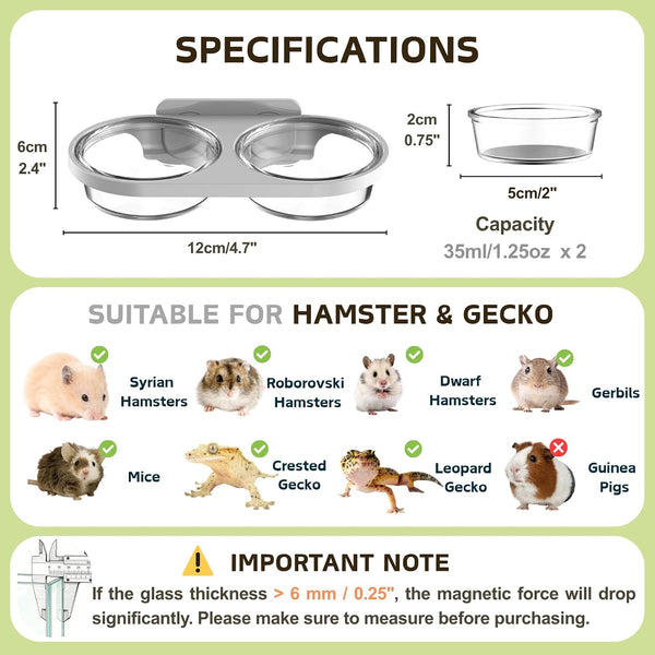 Magnetic Reptile Feeding Ledge with 2 Pack Plastic Bowls Food Feeder Water Dish for Crested Gecko Dwarf Hamster(Gray, Magnetic-Mounted)8