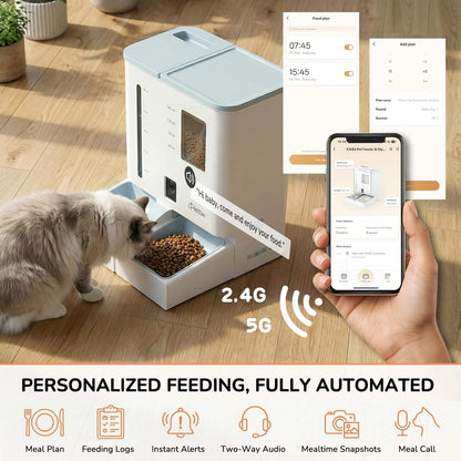 Ipettie Camera Automatic Cat Feeder and Water Dispenser, 5G/2.4Ghz Wifi | 2K HD Video, Night Vision, APP Scheduling & Alerts, 1 Filter Included, 300Oz Large Capacity for 2 Weeks, FW54 Camera Version2