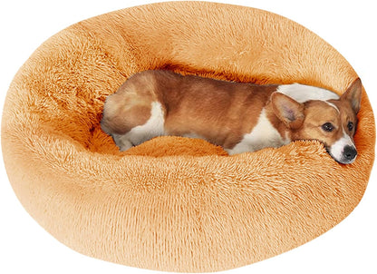 JOLLYVOGUE Small Dog Bed, Calming Soft Anti-Anxiety Donut Cat Bed, Washable round Fluffy Cushion for Small and Medium Pets (20")28