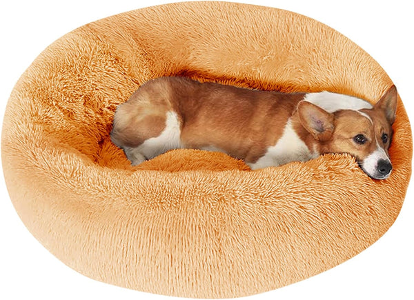 JOLLYVOGUE Small Dog Bed, Calming Soft Anti-Anxiety Donut Cat Bed, Washable round Fluffy Cushion for Small and Medium Pets (20")28