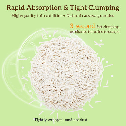 EZSKUUP Non-Stick Bottom Tofu Cat Litter Mix Cassava, Strong Clumping Low Tracking Kitty Litter, Natural Biodegradable Litter, Plant Odor Control, Low Dust Easy to Scoop, 9Lb4
