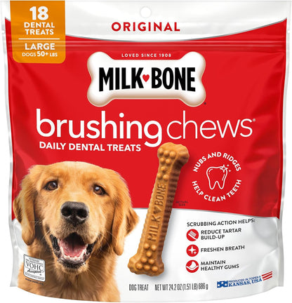 Milk-Bone Brushing Chews Large Daily Dental Dog Treats, 33.7 Oz Bag | 25 Treats, Chicken Flavored, VOHC Accepted Dental Chews, Helps Clean Teeth and Freshen Breath, for Large Dogs 50 Lbs and Up14