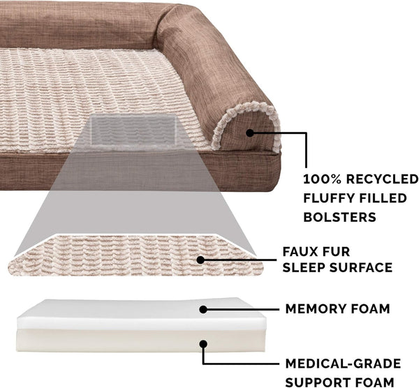 Furhaven Memory Foam Dog Bed for Medium/Small Dogs W/ Removable Bolsters & Washable Cover, for Dogs up to 35 Lbs - Luxe Faux Fur & Performance Linen Sofa - Woodsmoke, Medium4