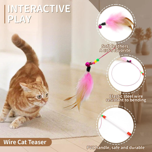 Icagy 25 Pcs Cat Toys for Cats, Indoor Kittens - Interactive Variety Pack, 45 Inches Rainbow Cat Tunnel, Feather Teaser, Feather Golf, Mice, Springs, Balls, Noise Toys - Rainbow/Colorful 45"7
