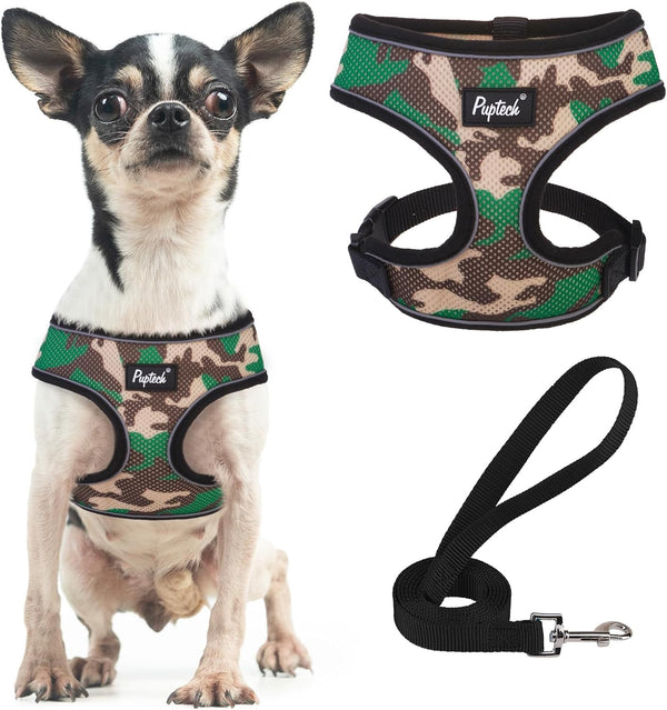 PUPTECK Soft Mesh Dog Harness Small Sized and Leash Set Pet Puppy Cat Comfort Padded Vest No Pull Harnesses, Beige, S61