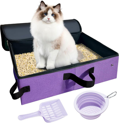 20X14X6.5 Inches, Large Portable Cat Travel Litter Box with Zipped Lid & 10 Liners, Leak-Proof, Lightweight, Sturdy & Waterproof and Foldable Travel Cat Litter Box for Hotels, Car, & Camping9