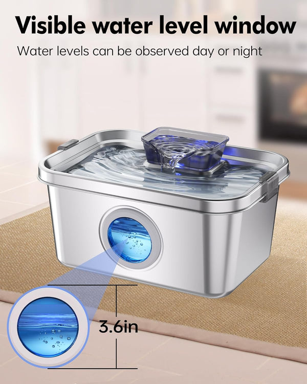 Dog Water Fountain 2 Gal, Stainless Steel Dog Water Fountain for Large Dogs Multi-Cats, Pet Water Fountain with Big Window, Super-Quiet Pump, Indoor Automatic Dog Water Bowl Dispenser Fountain Filters8