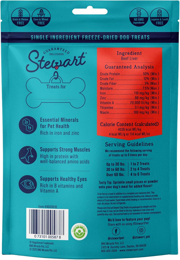 Stewart Freeze Dried Dog Treats, 100% Beef Liver, 3.5 Oz Pouch | Premium Quality Raw Protein, Single Ingredient, High Protein Training Treats & Food Topper, No Refrigeration, Cat Friendly8