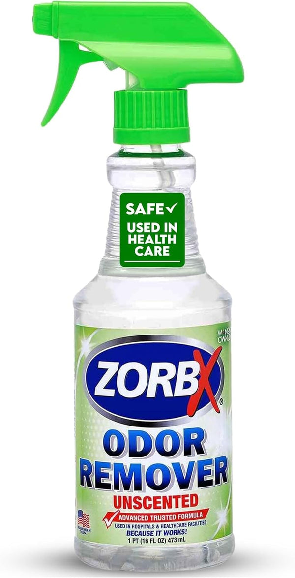 ZORBX Unscented Odor Eliminator for Strong Odor 16 Fl Oz - Used in Hospitals & Healthcare Facilities - Advanced Trusted Formula, Fast-Acting Odor Remover Spray for Dog, Cat, House & Carpet | Permanent Odor Remover for Pet & Human Urine, Smoke & Strong Odors, Carpet, Upholstery, Mattress, Bathroom, Car & More1
