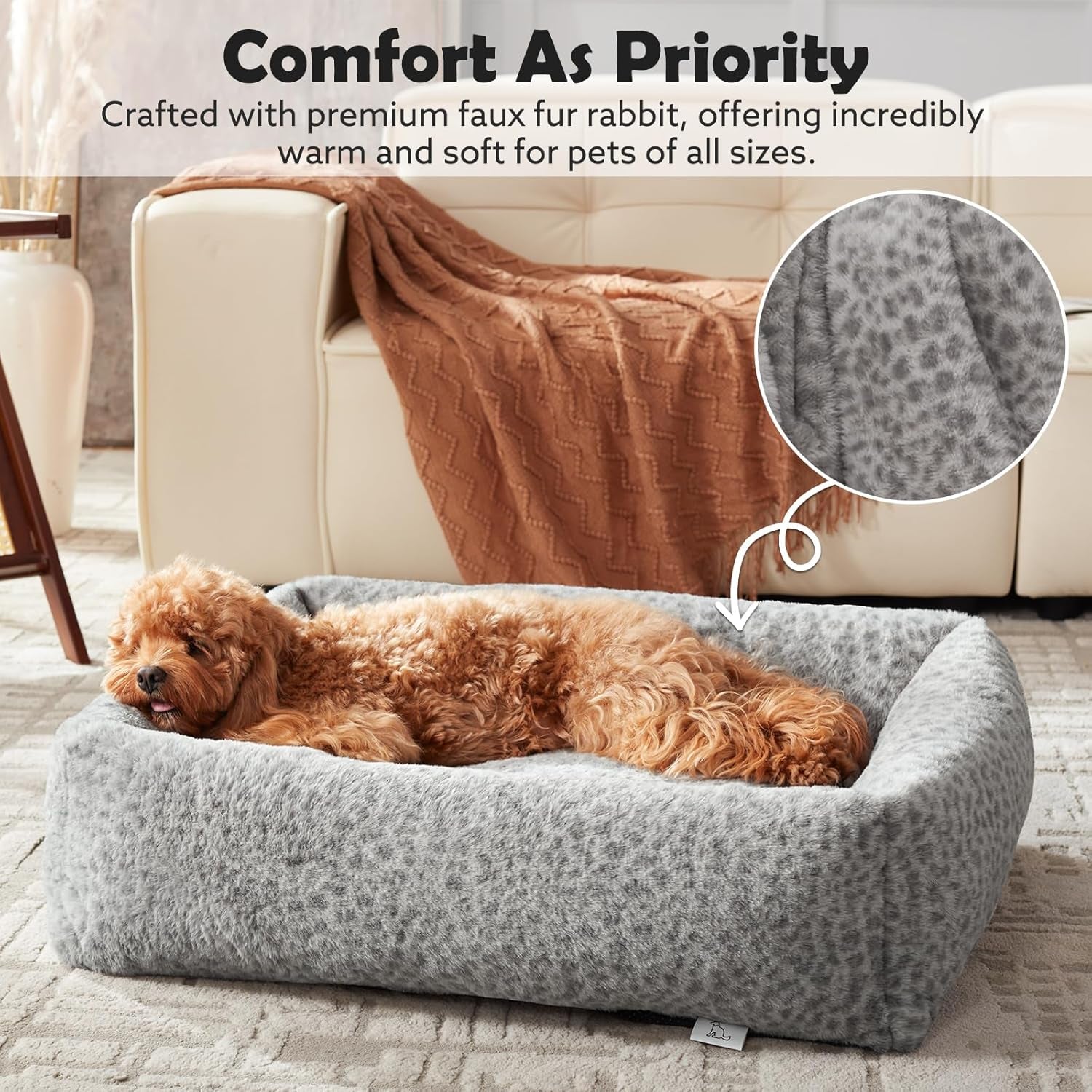 joejoy-dog-bed-medium-size-dog-removable-washable-cover-orthopedic-soft-pet-bed-anti-slip-fluffy-plush-faux-rabbit-fur-puppy-bed-30x24x8-leopard-print-grey