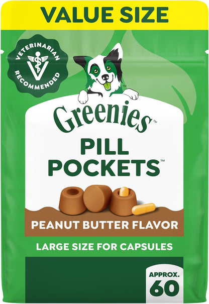 Greenies Pill Pockets Large Size Dog Treats, Peanut Butter, 15.8 Oz | Vet-Recommended, Capsule Size, Low Calorie, Odor Masking, Stress- and Mess-Free Medication Experience1