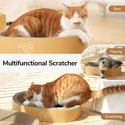 FUKUMARU 3PCS Cardboard Cat Scratcher Bed, Durable Oval Cat Scratch Pads | round Cats Scratching Board Set, Large Scratcher Box for Indoor Cats, Kitten Scratcher Bowl, Couch Sofa Furniture Protector2