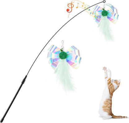 Pawaboo Feather Teaser Cat Toy - Interactive Wand with Extra Long 34.5" Wand and Small Bell, Fun Exerciser Playing Toy for Kittens or Cats, Brown Feather16