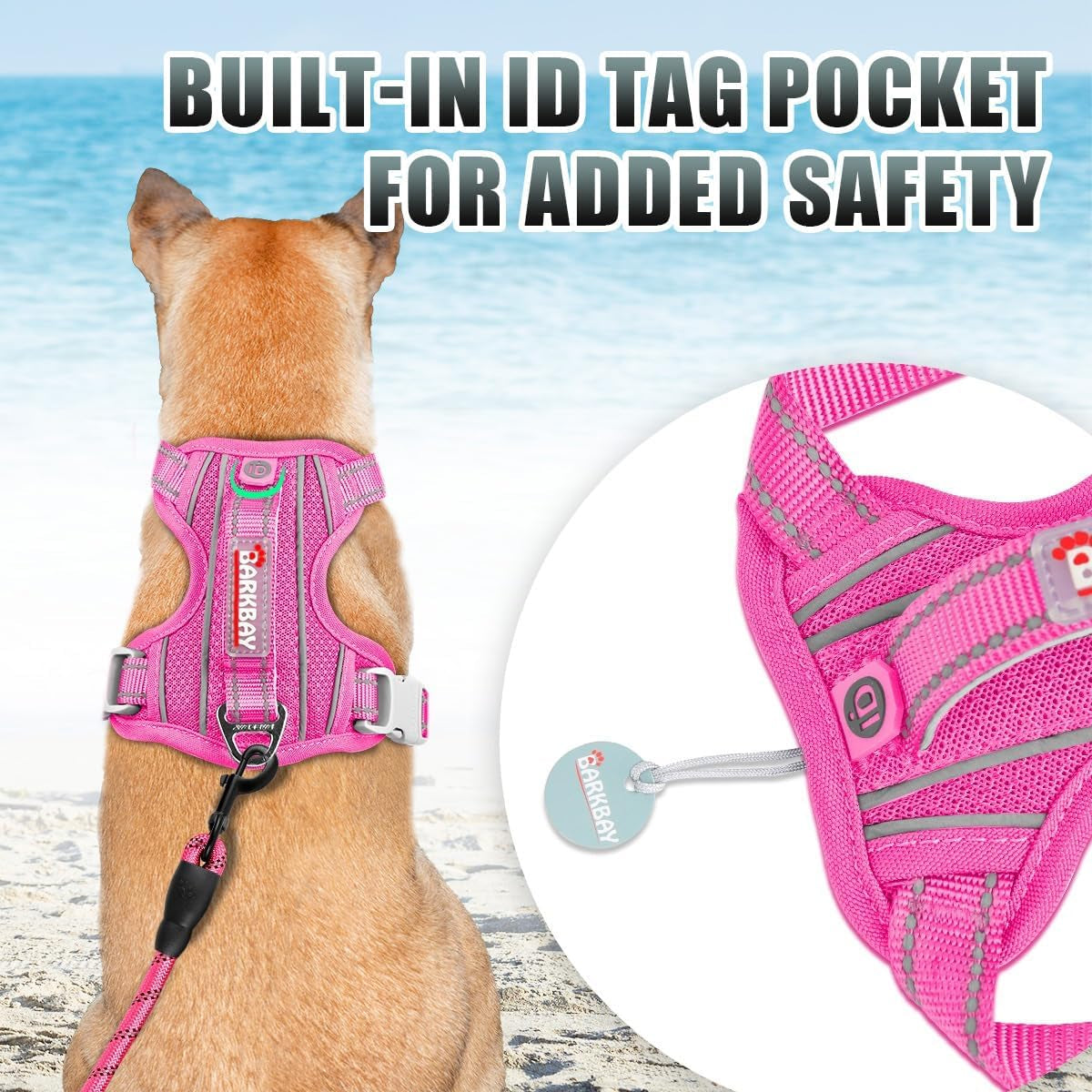 barkbay-no-pull-dog-harness-large-reflective-dog-harness-with-front-clip-and-easy-control-handle-for-walking-training-running-with-id-tag-pocketpink-l