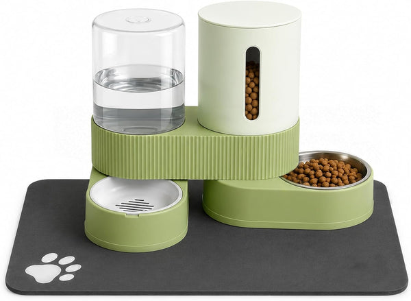 Gravity Cat Feeder 2 Pack Automatic Food Feeder and Water Dispenser Set Detachable Pet Bowl with Silicone Mat for Cats Small Medium Dogs, Large Capacity(Grey)8