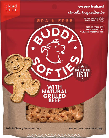 Buddy Biscuits Softies 5 Oz Pouch, Grain-Free Soft & Chewy, Natural Grilled Beef Flavor Dog Treats, Oven Baked in the USA1