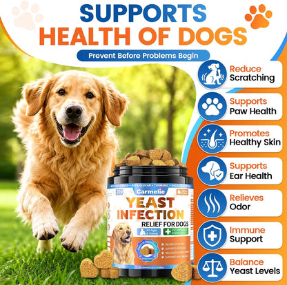 Yeast Infection Treatment for Dogs, 200 Chew Carmelie Yeast Balance Healthy Itch Relief, Ear Paw Care for Dog, Allergy Supports, Inflammation Relief for Dogs, Chinken Flavor (70 Days Supply)4