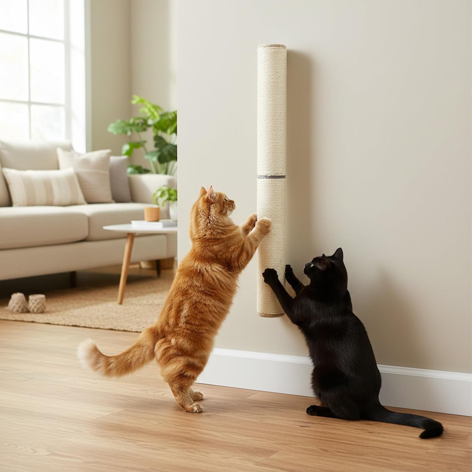 powerking-wall-mounted-cat-scratcher-24-vertical-sisal-scratching-post-for-indoor-cats-space-saving-wall-cat-furniture-with-natural-jute-rope-rotatable-design