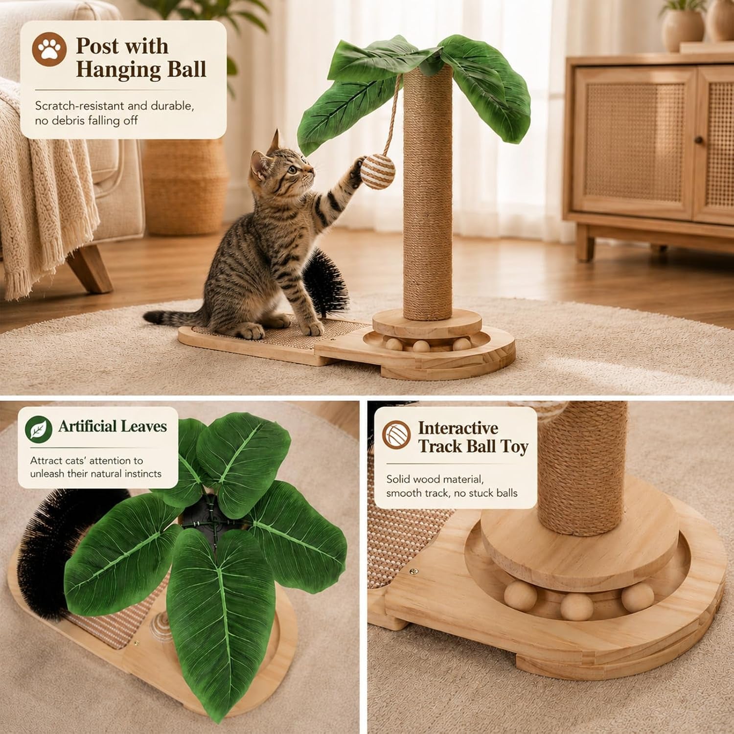 16-5-tall-sisal-cat-scratching-post-with-self-groomer-interactive-sisal-hanging-ball-fun-wooden-rolling-balls-for-small-cats-to-play-indoors-natural-sisal-cat-scratch-posts