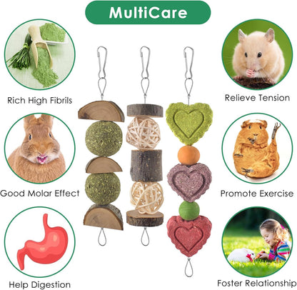 KATUMO Rabbit Chew Toys, Bunny Treats Chew Toys for Small Animals | Strung Hanging Toys for Teeth, Natural Apple Wood Sweet Bamboo Grass Timothy Sticks for Guinea Pig, Hamster, Chinchilla5