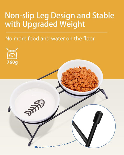 Anti-Vomiting Raised Cat Bowls - 2 × 13 Oz Ceramic Cat Food & Water Bowls with Non-Slip Stainless Steel Stand, Dishwasher Safe for Indoor Cats7