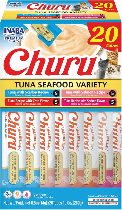 INABA Churu Cat Treats, Lickable, Squeezable Creamy Purée Cat Treat with Green Tea Extract & Taurine, 0.5 Ounces Each Tube, 50 Tubes, Tuna & Chicken Variety22